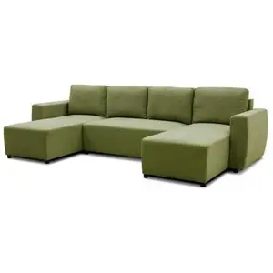 CASAPY Canapé d'angle convertible panoramique PHARELL 5/6 places - Tissu oliv... pas cher