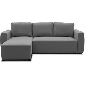 CASAPY Canapé d'angle convertible réversible 3 à 4 places - PHARELL - Tissu anthracite - Coffre de rangement - L 224 x P 155 x H 85 cm