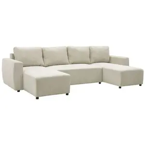 Comparateur de prix : CASAPY Canapé d'angle convertible panoramique pharel56 places - perle - coffre de rangement - 297 x 155 x 85 A126144