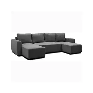 CASAPY Canapé d'angle convertible panoramique PHARELL 5/6 places - Tissu velours côtelé anthracite - Coffre de rangement - L297xP155xH85cm