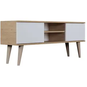 Maisonetstyles Meuble TV - Toronto - 120 cm - Chêne&Blanc - 2 portes - 2 étagères ouverts pas cher
