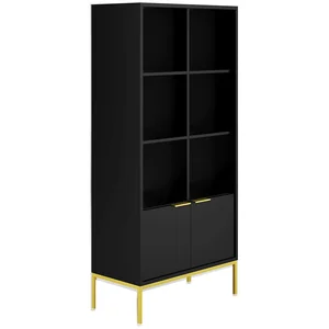 Petits meubles Bibliothèque 2 portes 6 étagères noir et doréeVendu parcdiscount