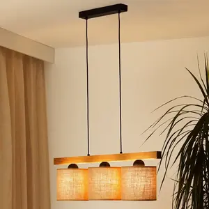 Duolla Suspension Forest, bois clair/noir, jute naturel, à 3 lampes pas cher