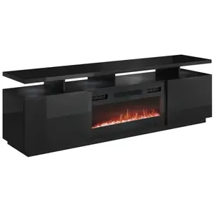 MIRJAN24 Meuble TV avec cheminée et éclairage LED SALTA - noir brillant / noir pas cher