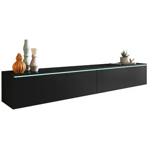MIRJAN24 Meuble TV avec éclairage LED blanc 180 cm WILLA D noir pas cher