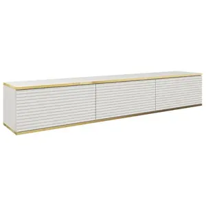 Mirjan24 Mobilier1 - Meuble tv Lima 125, Blanc + Doré, Le nombre de portes: 0, Nombre de tiroirs: 0, 175x30x32cm pas cher