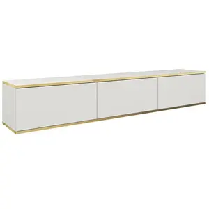 Mirjan24 Mobilier1 - Meuble tv Lima 124, Blanc + Doré, Le nombre de portes: 0, Nombre de tiroirs: 0, 175x30x32cm pas cher