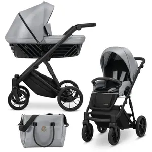 Kunert Ivento 2in1 poussette en gris avec cadre noir et accessoires