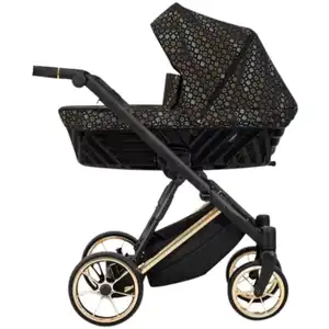 Kunert Ivento Premium 2in1 Poussette en noir/marron avec cadre doré et équipement complet