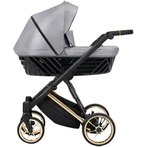 Poussette IVENTO Poussette de sport Poussette de bébé Coque complète Set de poussette pour enfants 2 en 1 (eco grey metalic, couleur du cadre : or)