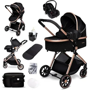 GaGaDumi SoHo poussette combinée 3-en-1 i-Size nacelle & siège auto ultra légère 7 kg certifiée TÜV avec accessoires Noir