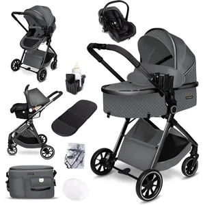 GaGaDumi SoHo poussette combinée 3-en-1 i-Size nacelle & siège auto ultra légère 7 kg certifiée TÜV avec accessoires Gris