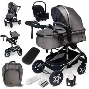 GaGaDumi Florida poussette 3 en 1 set complet avec siège auto -- Poussette combinée - pneus pleins - Sac à langer Gris / Argenté