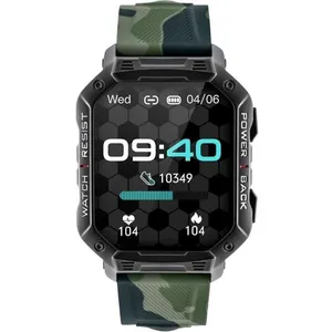 WATCHMARK Smartwatch Montre Ultra Vert Camo Militaire Bracelet en Silicone Modes Sport Robuste IP67