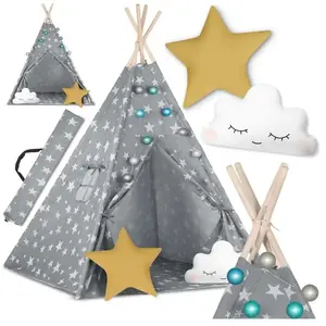 Comparateur de prix : Tente tipi pour enfant avec lumières Nukido - gris avec étoiles
