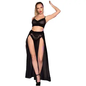 CHILIROSE Jupe et String Noirs avec Chaînes Dorées Élégance et Séduction - M pas cher