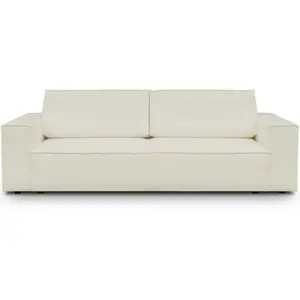 HOMIFAB Canapé convertible 3 Places avec coffre en tissu bouclette écru pas cher