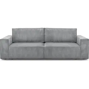 HOMIFAB Canapé 3 places convertible + coffre en velours côtelé gris clair pas cher