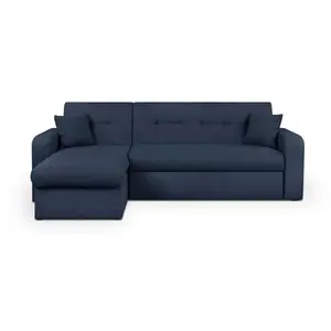 VENTE-UNIQUE Canapé d'angle convertible et réversible 3 places ROMAN - Tissu bleu f... pas cher