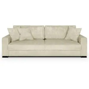 HOMIFAB Canapé convertible 3 places en velours côtelé beige avec coffre de rangement - Robin