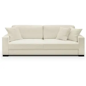 HOMIFAB Canapé convertible 3 places en tissu bouclette écru avec coffre de rangement - Robin pas cher