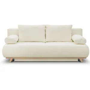 HOMIFAB Canapé convertible 3 places avec coffre de rangement en tissu bouclette écru - Laria pas cher
