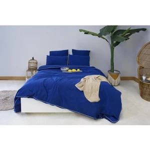 L'Officiel Interiors Les signatures - Housse de couette en percale de coton - Bleu marine/passepoil blanc pas cher