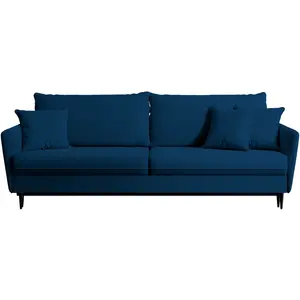 SELSEY Canapé - VOLIO - 221 cm - trois places velours hydrophobe - bleu marin - pieds noirs pas cher