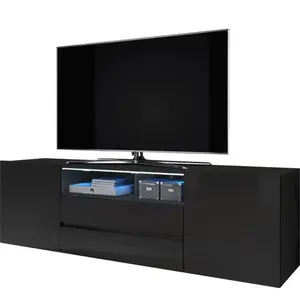 Selsey - Bros - Meuble Tv - Noir Mat / Noir Brillant pas cher