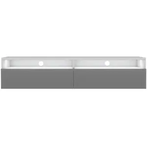 Comparateur de prix : SELSEY Meuble TV - REDNAW - 140 cm - blanc mat / gris brillant - 2 niches ouvertes - avec 2 tiroirs - style moderne - avec LED