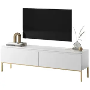 Comparateur de prix : SELSEY Meuble TV - BEMMI - 150 cm - blanc avec pieds dorés