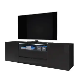 Selsey Bros - Meuble TV/Banc TV (140 cm, Noir Mat/Noir Brillant, avec ...