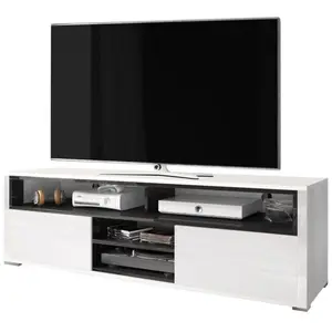 Selsey Meuble TV / Meuble de salon - MARIO - 140 cm - blanc mat / noir brillant - sans LED - 4 niches ouvertes - 2 compartiments fermés pas cher
