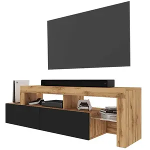 Selsey Asten - Meuble TV - 172 cm chêne wotan - façade Noir - sans LED pas cher