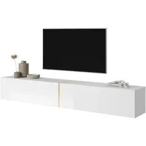 SELSEY Meuble TV - BISIRA - 200 cm blanc avec insert doré pas cher