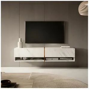 Selsey Meuble TV - MIRRGO - 140 cm - marbre blanc avec insert d'or pas cher