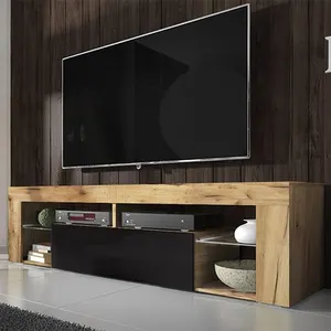 SELSEY Meuble tv / banc tv - Bianko - 140 cm - chêne lancaster / noir brillant pas cher