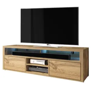 Selsey Meuble TV / Meuble de salon - MARIO - 140 cm - effet chêne wotan - avec LED - 4 niches ouvertes - 2 compartiments fermés pas cher