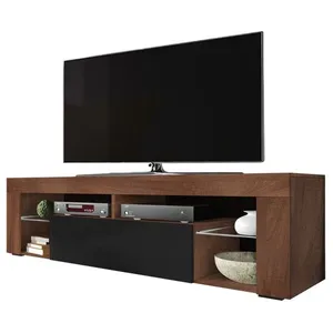 Selsey Hugo - Meuble TV/Banc TV 140 cm (sans LED, Noyer Caravaggio/Noir Brillant)