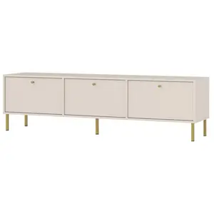 Selsey - oktio - Meuble tv 3 portes avec pieds dorés - 180 cm - beige pas cher
