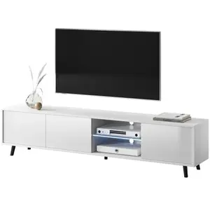 Selsey Meuble tv / Meuble de salon - GALHAD - 175 cm - blanc mat / blanc brillant - grande capacité de rangement - éclairage LED