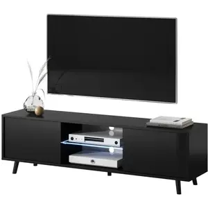 Selsey Meuble tv - LEFYR - 140 cm - noir mat / noir brillant - éclairage led pas cher