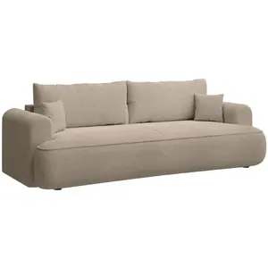 SELSEY Canapé convertible trois places - OVO - tissu chenille beige pas cher