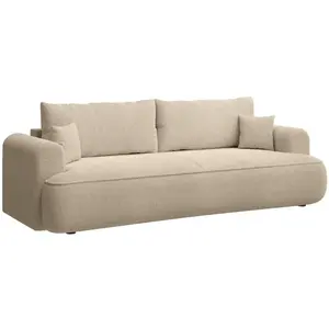SELSEY Canapé convertible trois places - OVO - tissu chenille beige clair pas cher