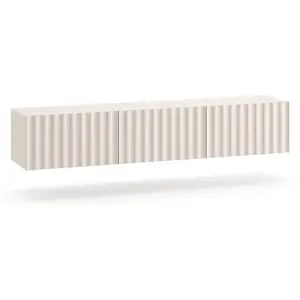 SELSEY Meuble TV suspendu avec façades cannelées - DERRIVA - 170 cm - beige clair