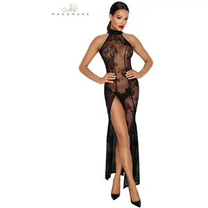 Robe Longue Fendue Motif Floral Noire pas cher