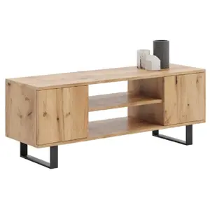 KOBI Meuble TV Focus chêne doré, pieds métal loft pas cher