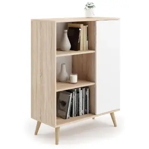 Comparateur de prix : KOBI FONDI Meuble Buffet, commode, armoire 1 porte et 3 étagères - chêne sonoma / blanc - L 90 x P 40 x H 116cm