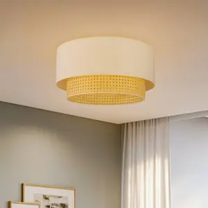 Duolla Plafonnier Boho, Ø 45 cm, crème blanc/rotin pas cher
