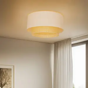 Duolla Plafonnier Boho, Ø 60 cm, crème blanc/rotin pas cher
